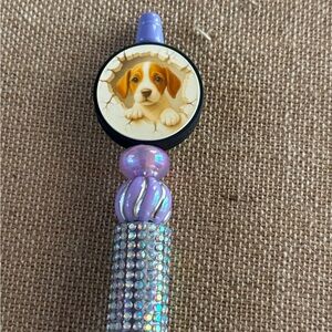 Handmade Beaded Beagle Pen Purple Blue